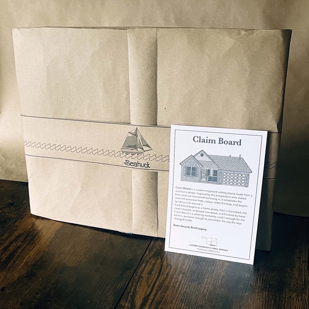 The finished Claim Board wrapped in Seahuck gift packaging